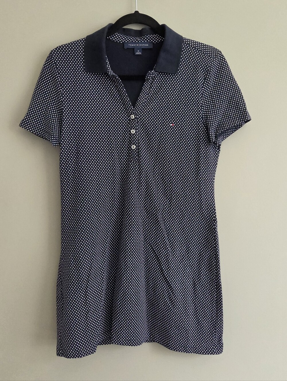 Tommy Hilfiger Vintage Y2K Polka Dot Polo Collared Mini Dress Navy White Size M